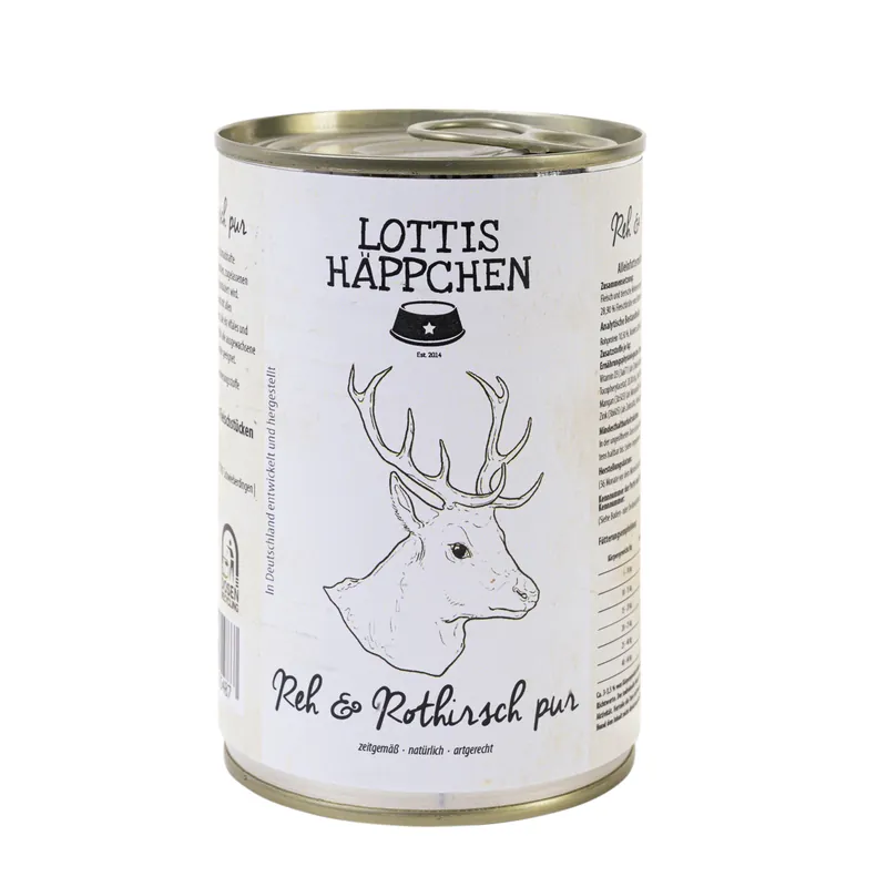 Günstig Sparpaket 6 x 400 g Lottis Häppchen Reh & Rothirsch Pur Hunde Nassfutter